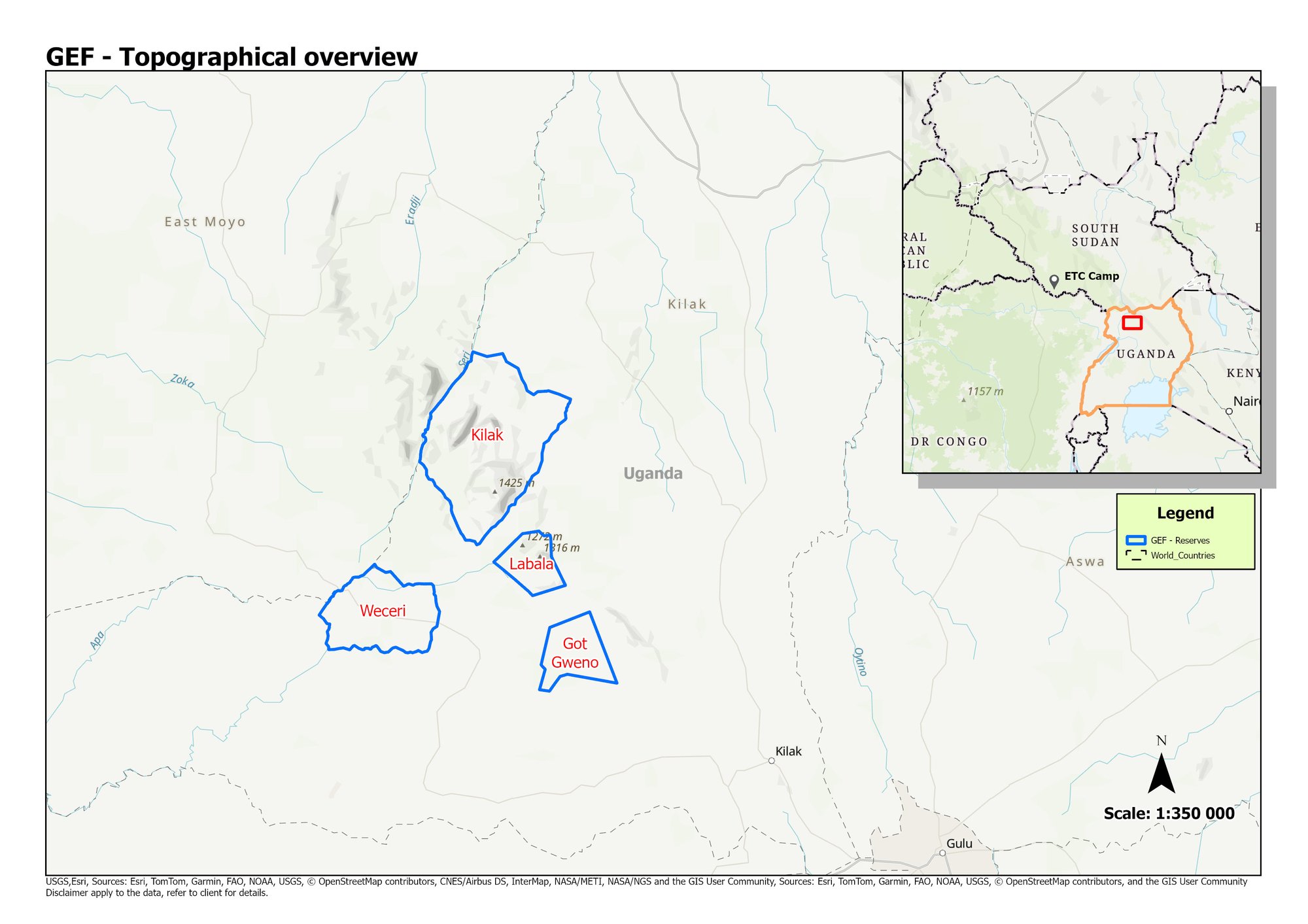 Map of the four GEF Central Forest Reserves in northern Uganda
