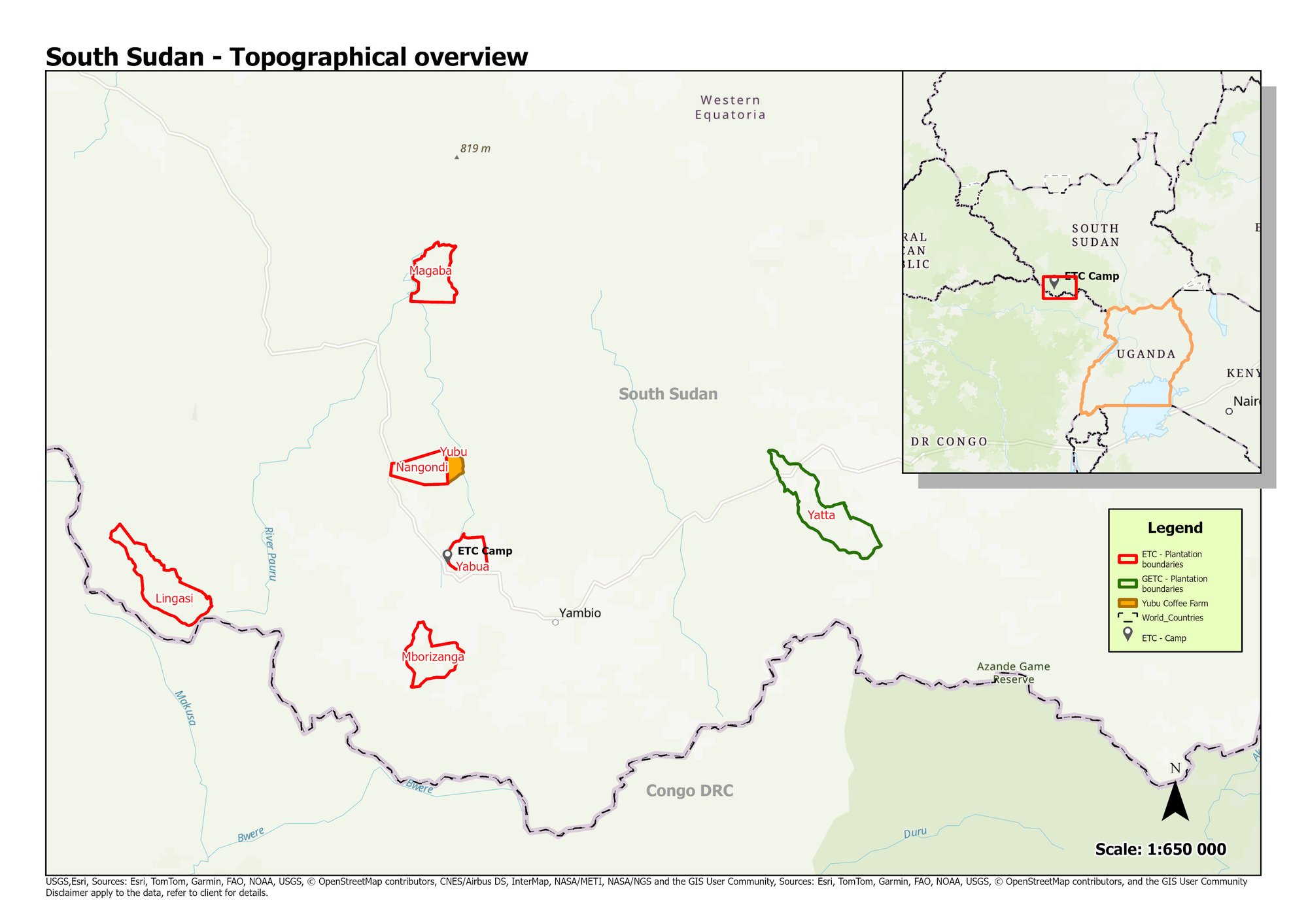 Map of ETC and GETC concessions in Western Equatoria, South Sudan